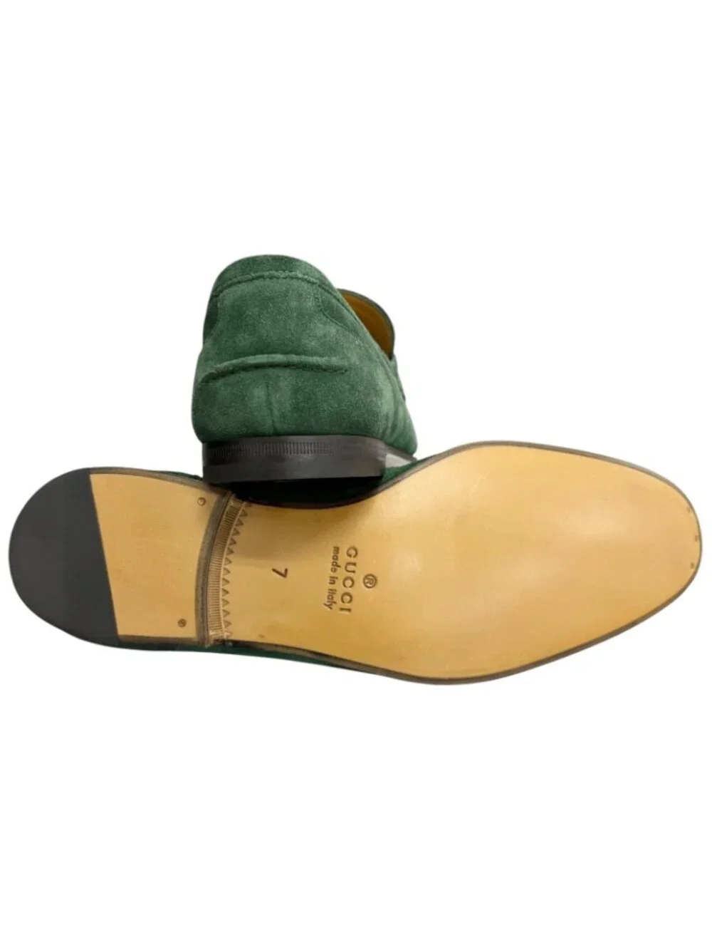 Gucci Suede Leather Horsebit Moccasins Loafers Green Gold 7